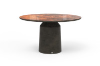 Siana dining table with walnut root top and volcanic finish / texture