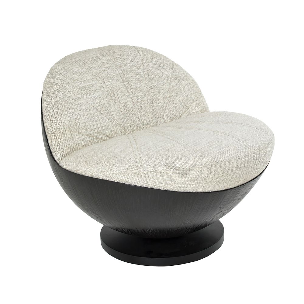 Bola swivel armchair with Coconut finish and Loop Stone fabric