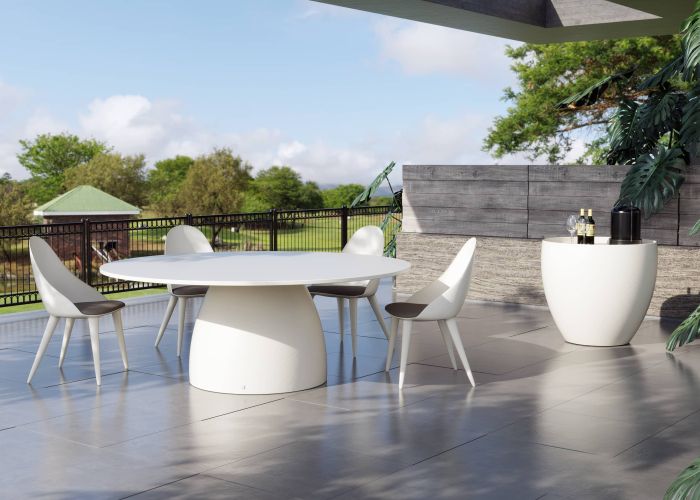 Barrel dining table outdoor matte white