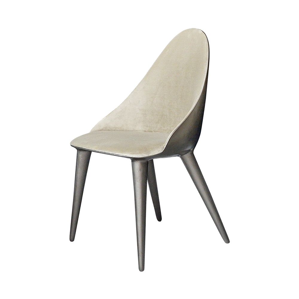 Mónaco chair in aluminium color and velvety beige upholstery