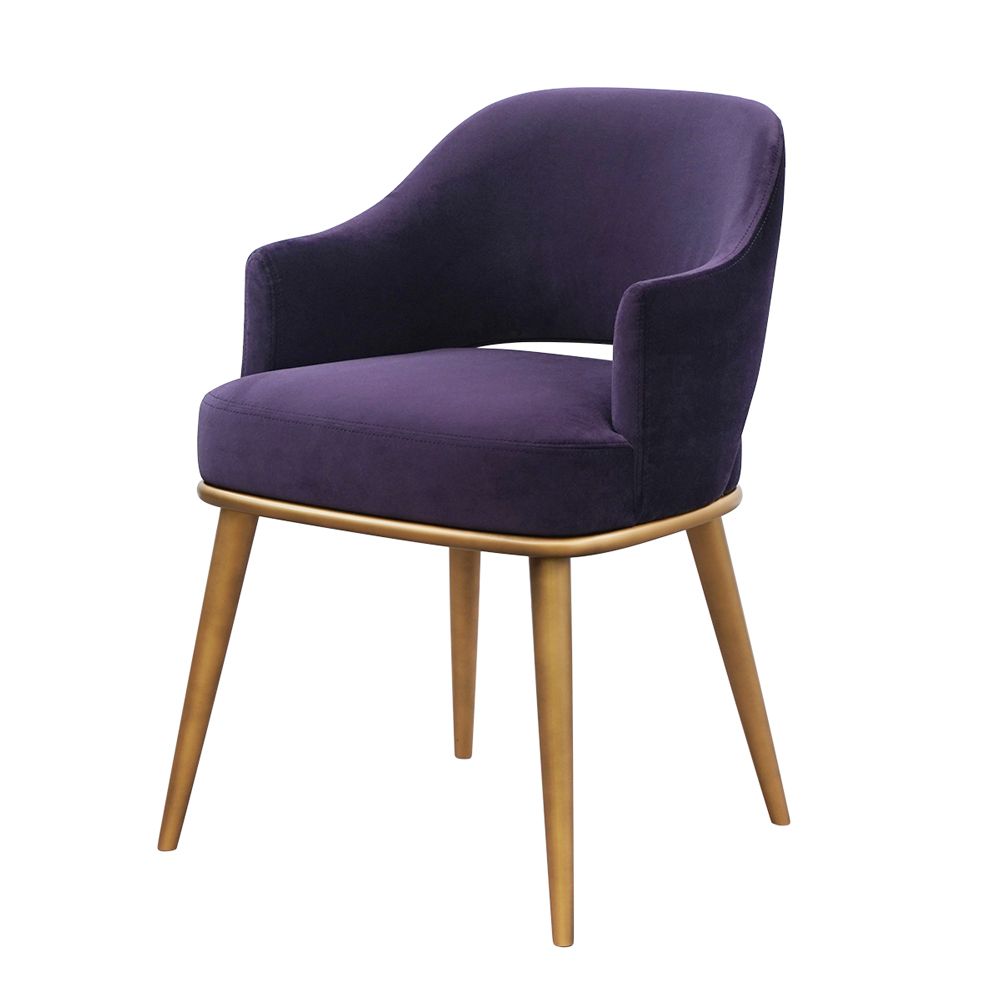 Juliet chair in gold with velvety purple upholstery