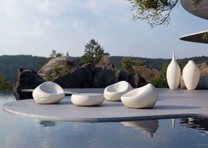 Cobble Sofas White for Outdoor with Ariel Coffee Table