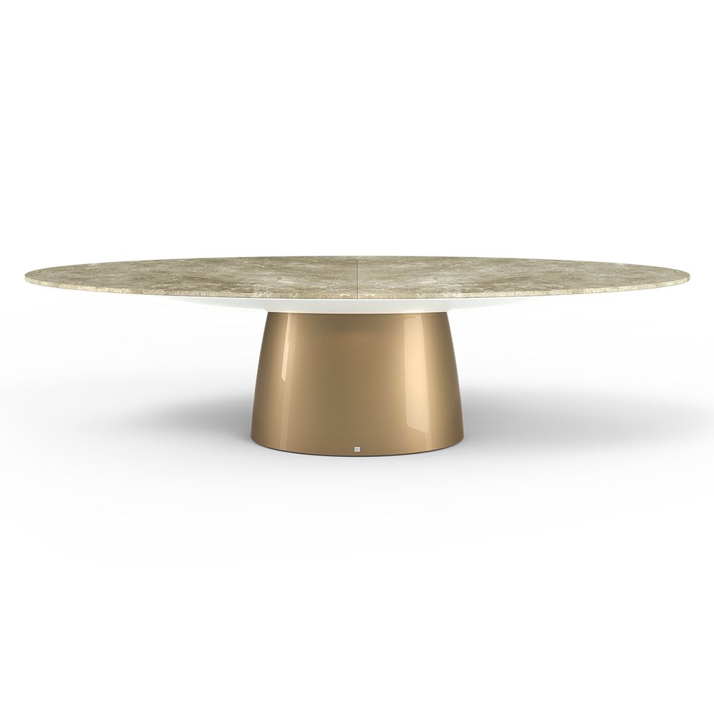 Magna dining table in champagne color and white and fior di bosco marble top