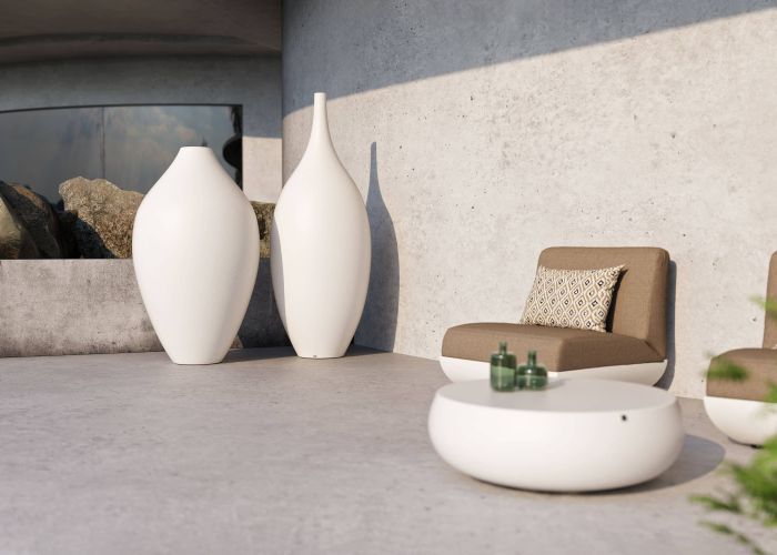 Nobel and Gentle planters in white for outdoor