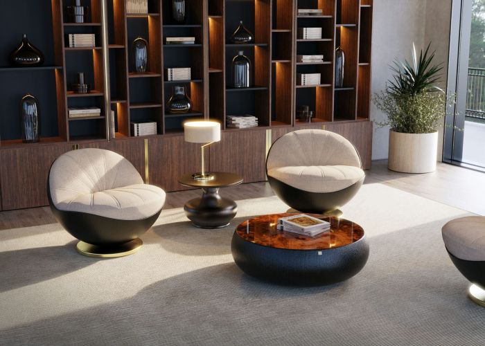 Bola swivel armchair with Coconut finish