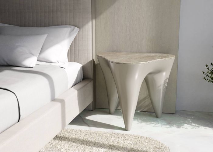Ivory side table in matte grey and marble top