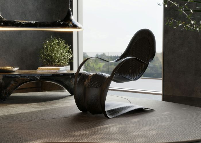 Flex Armchair with coconut finish and black leather cushion