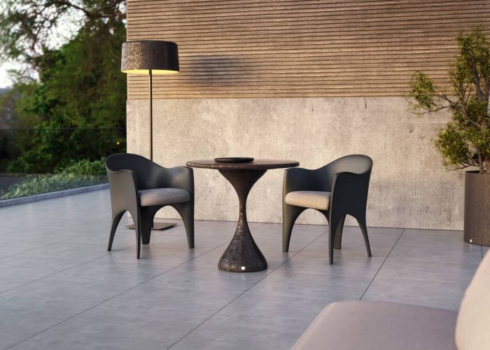 Melody dining table in volcanic finish for outdoor