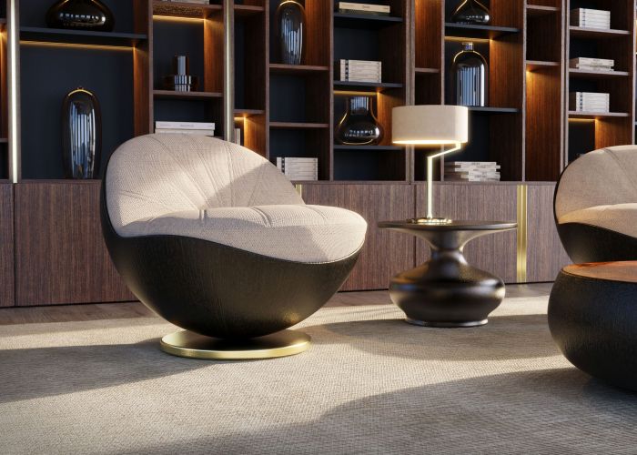 Bola swivel armchair with Coconut finish