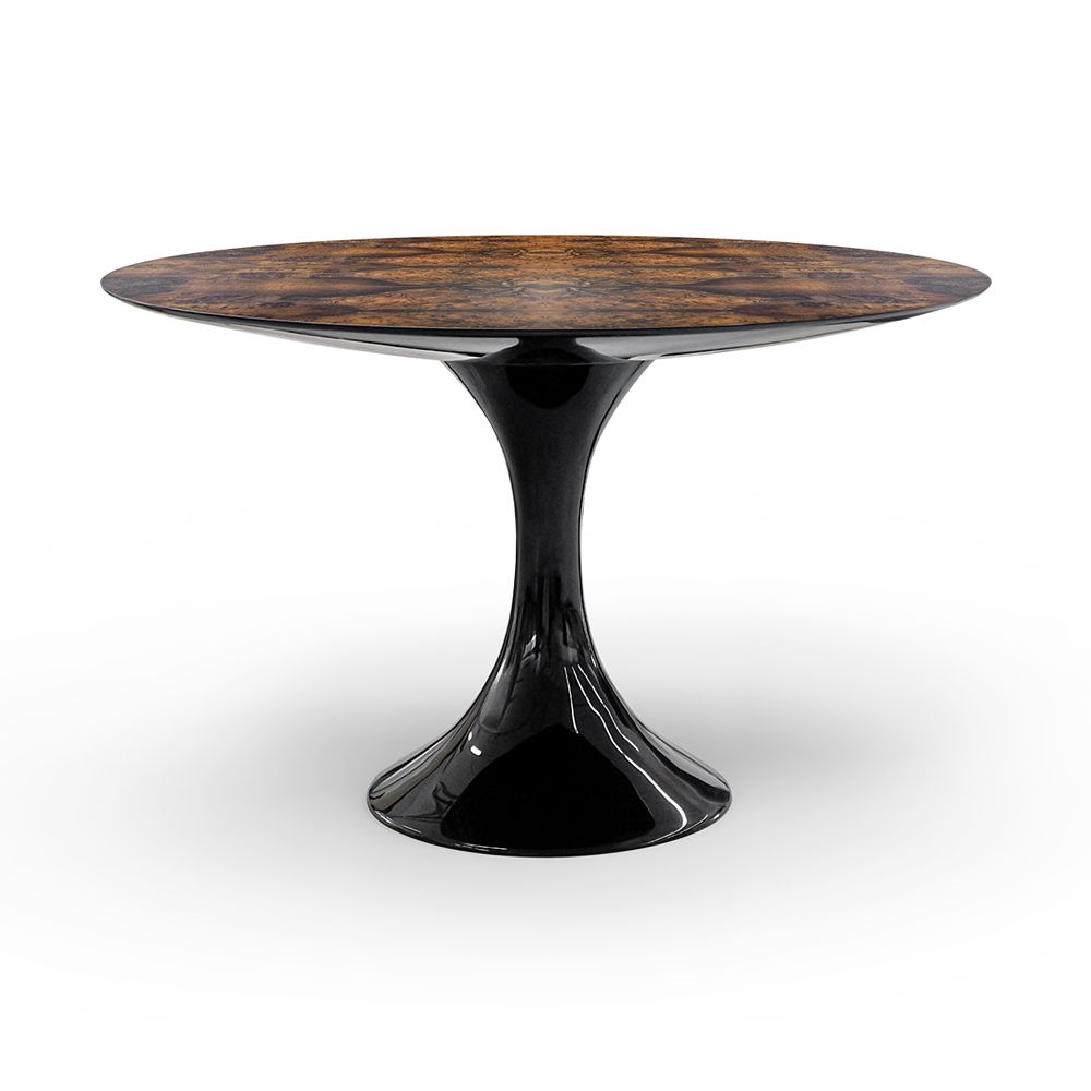 Jade dining table high gloss black and walnut root top